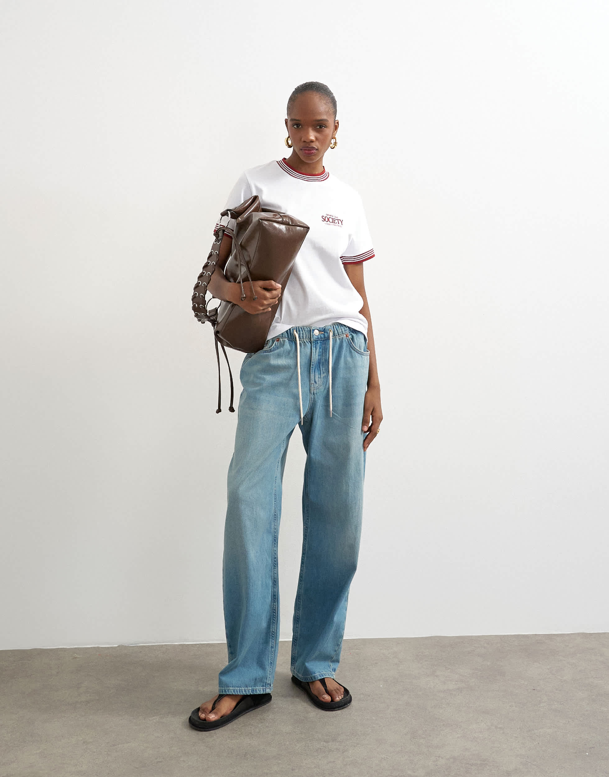 Topshop denim lightweight jogger jean in mid blue