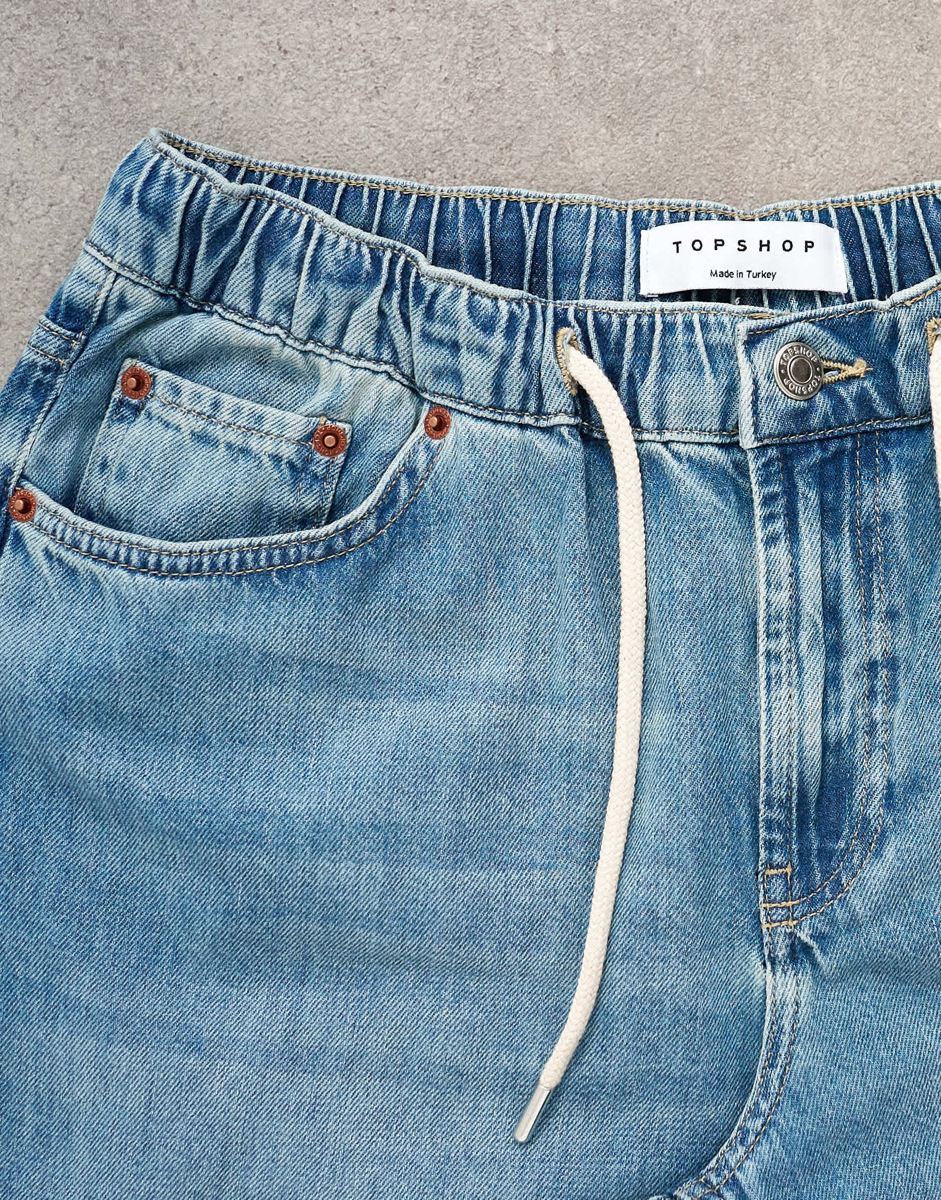 Topshop denim lightweight jogger jean in mid blue