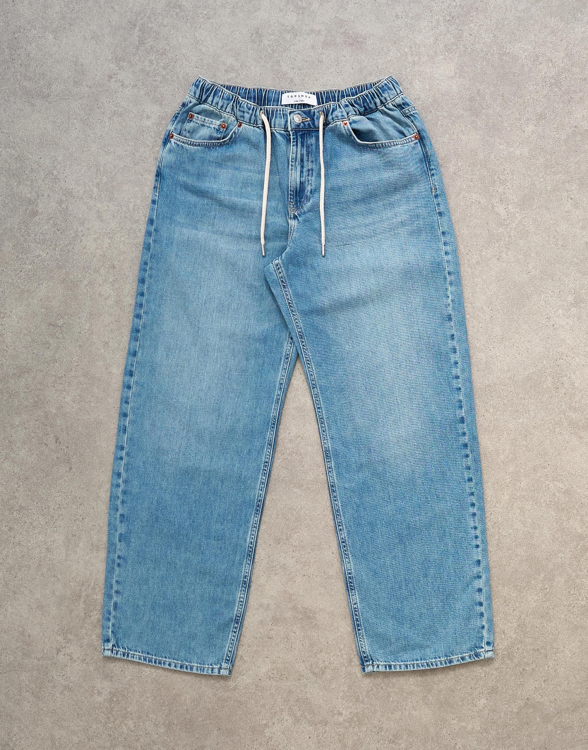 Topshop denim lightweight jogger jean in mid blue