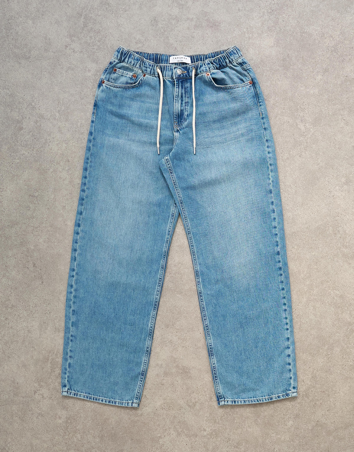 Topshop denim lightweight jogger jean in mid blue