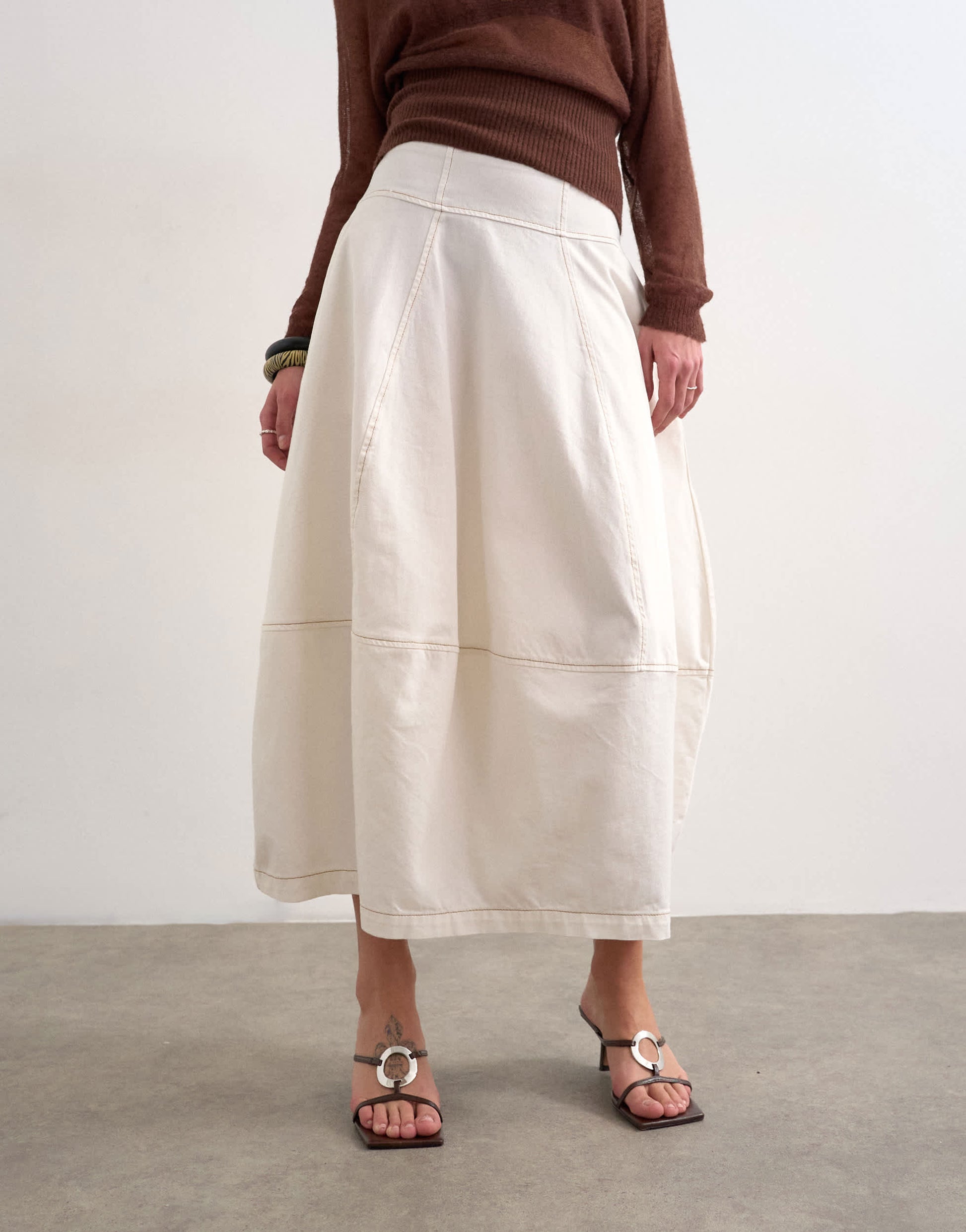 Topshop denim seamed barrel maxi skirt in bone