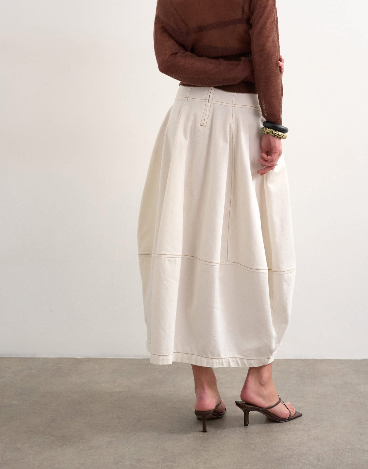 Topshop denim seamed barrel maxi skirt in bone