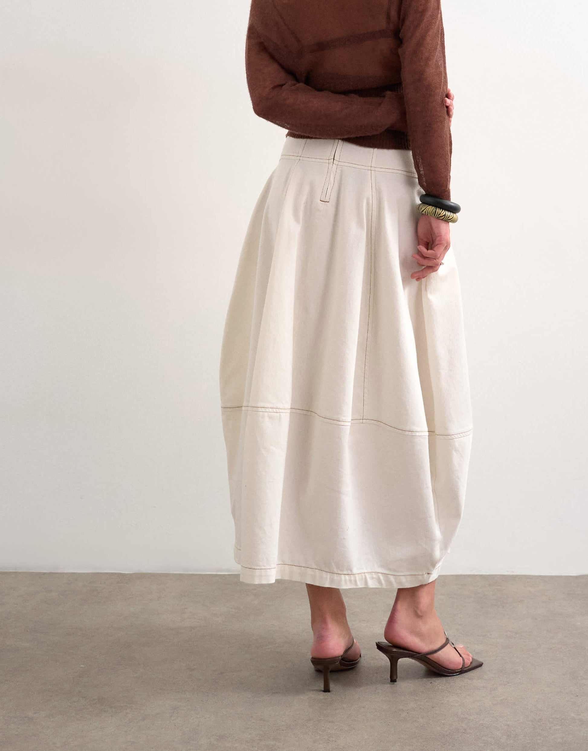 Topshop denim seamed barrel maxi skirt in bone