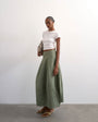 Topshop denim seamed barrel maxi skirt in khaki