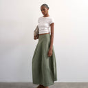 Topshop denim seamed barrel maxi skirt in khaki