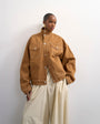 Topshop denim funnel neck elastic hem detail jacket tobacco