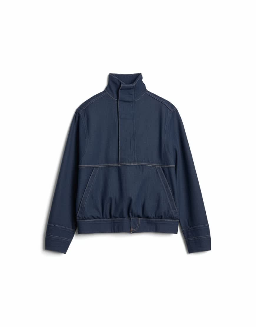 Topshop denim bubble hem top with funnel neck in indigo rinse