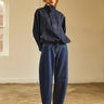 Topshop denim bubble hem top with funnel neck in indigo rinse
