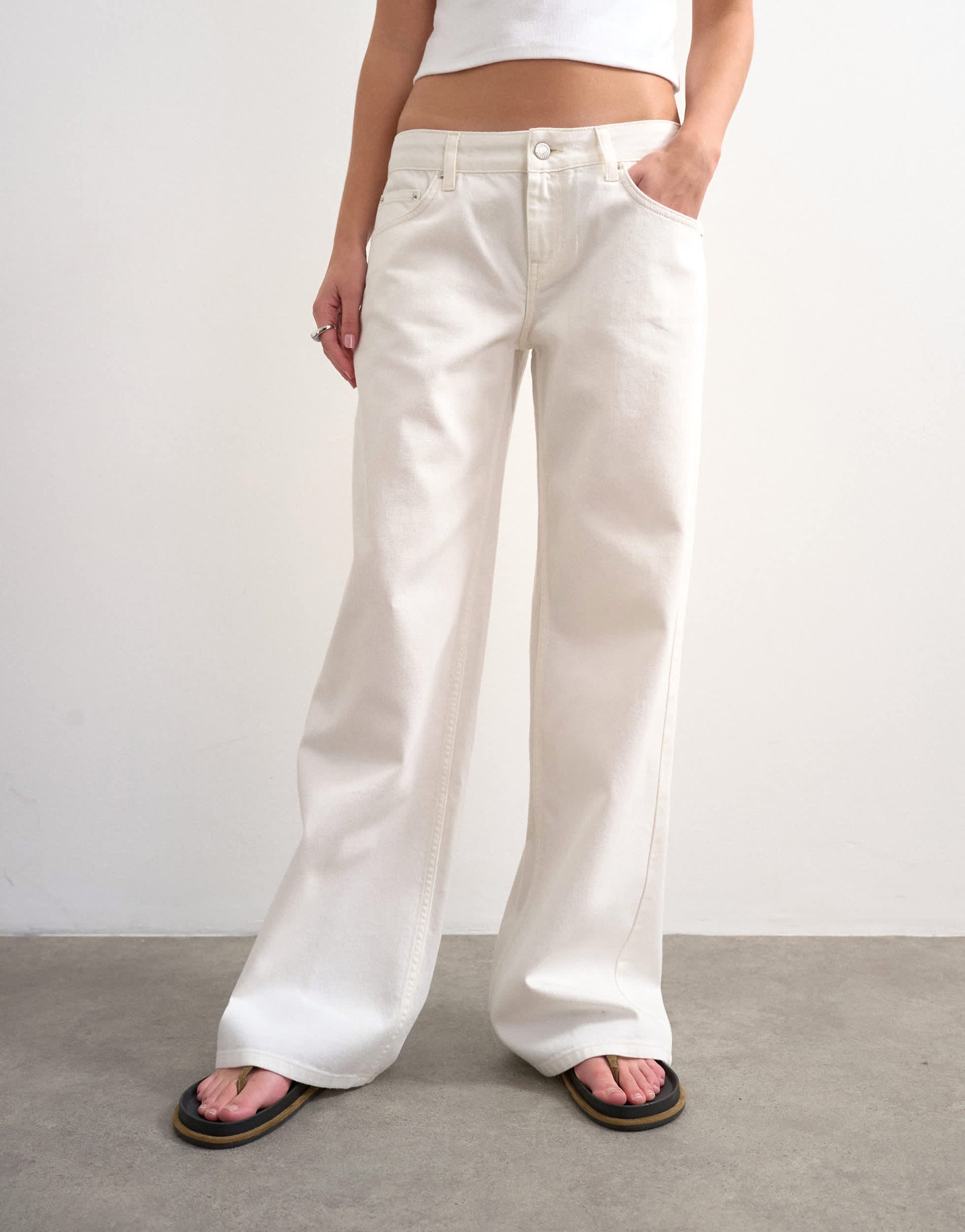Topshop low rise wide leg jean in bone
