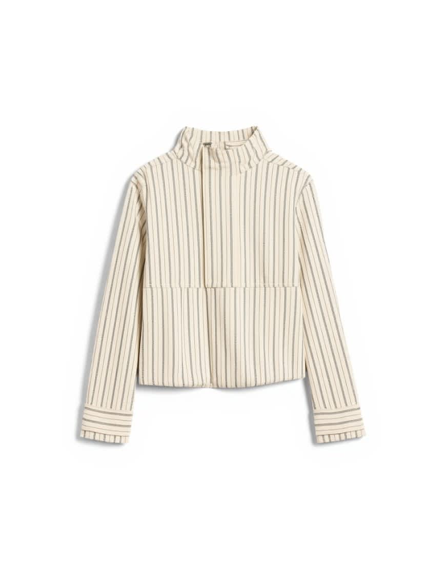 Topshop denim bubble hem top with funnel neck in ecru stripe