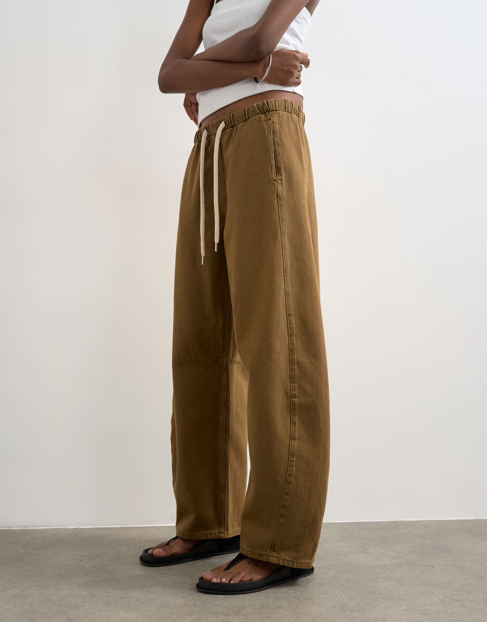 Topshop pull on barrel jean in cumin