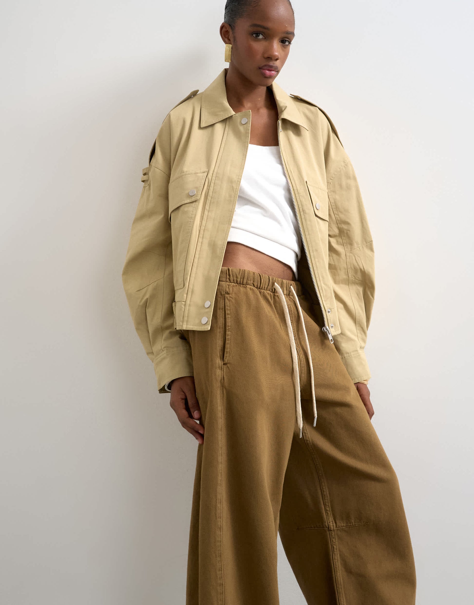Topshop pull on barrel jean in cumin