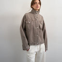 Topshop denim funnel neck elastic hem detail jacket stone