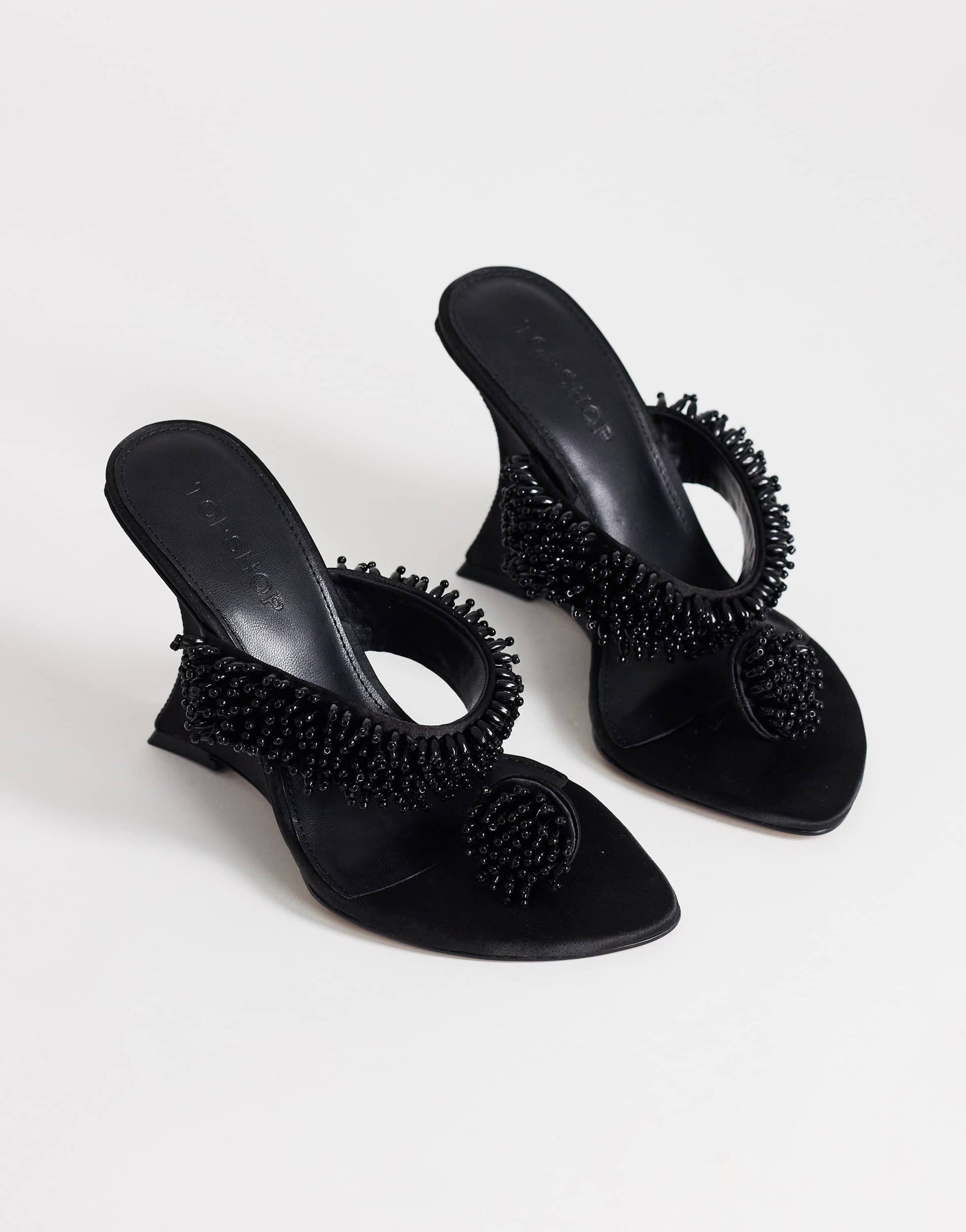 Topshop Nico wedge mule with embellishment in black 