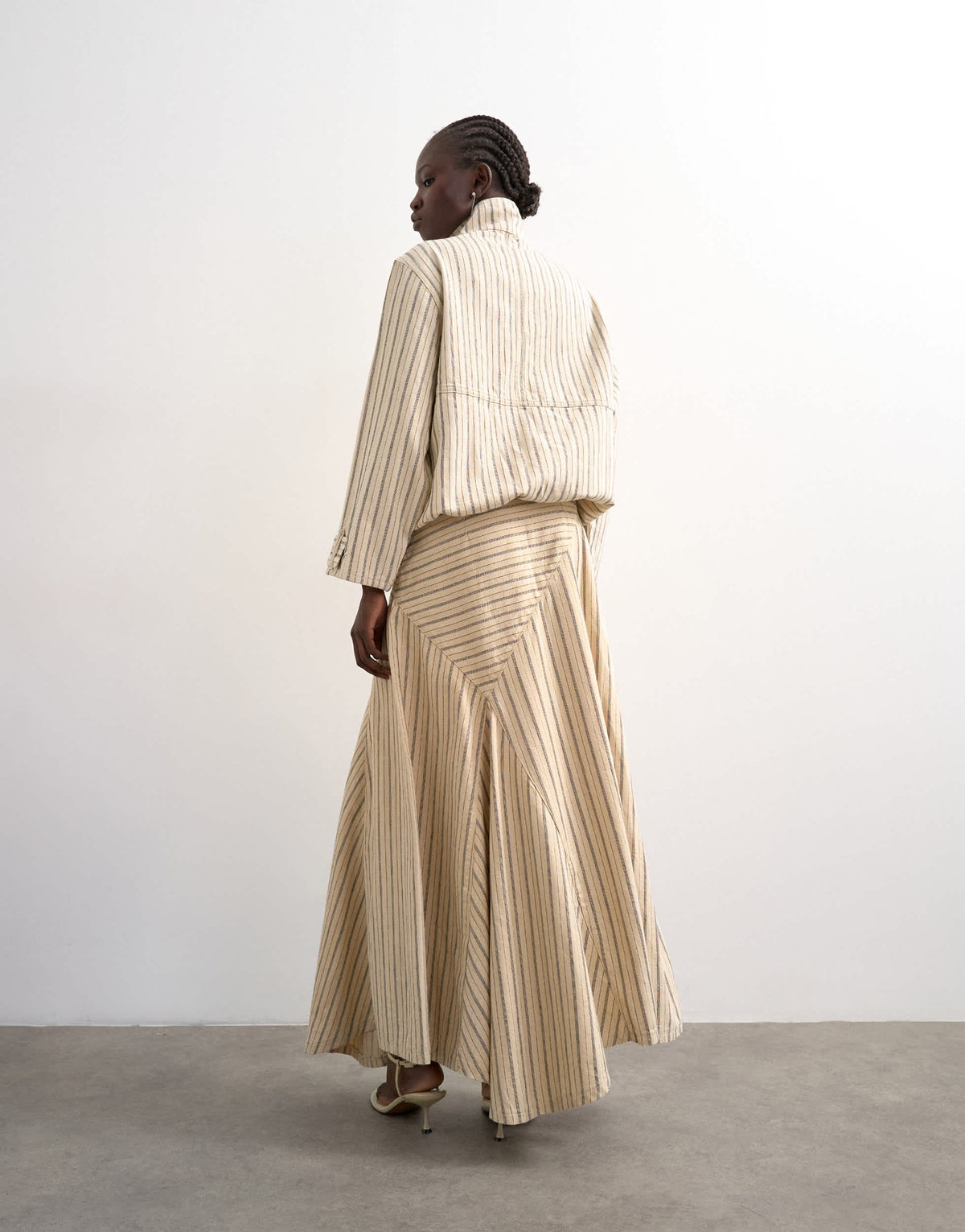 Topshop denim asymmetric dropped waist maxi skirt in ecru stripe