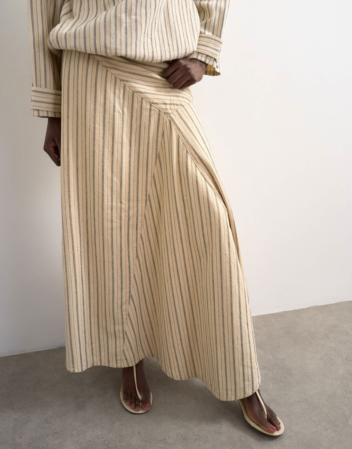 Topshop denim asymmetric dropped waist maxi skirt in ecru stripe