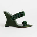 Topshop Nico wedge mule with embellishment in olive satin