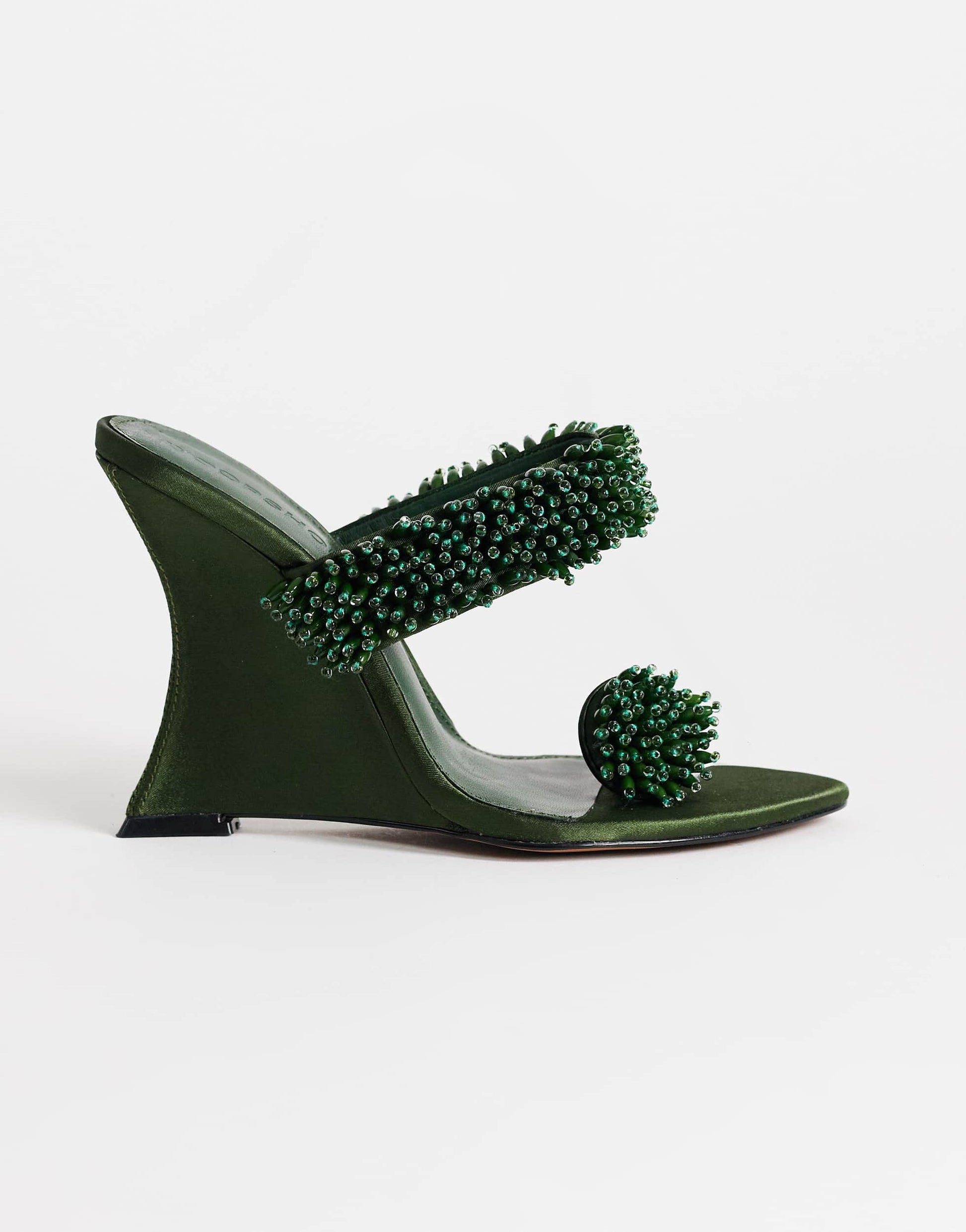 Topshop Nico wedge mule with embellishment in olive satin