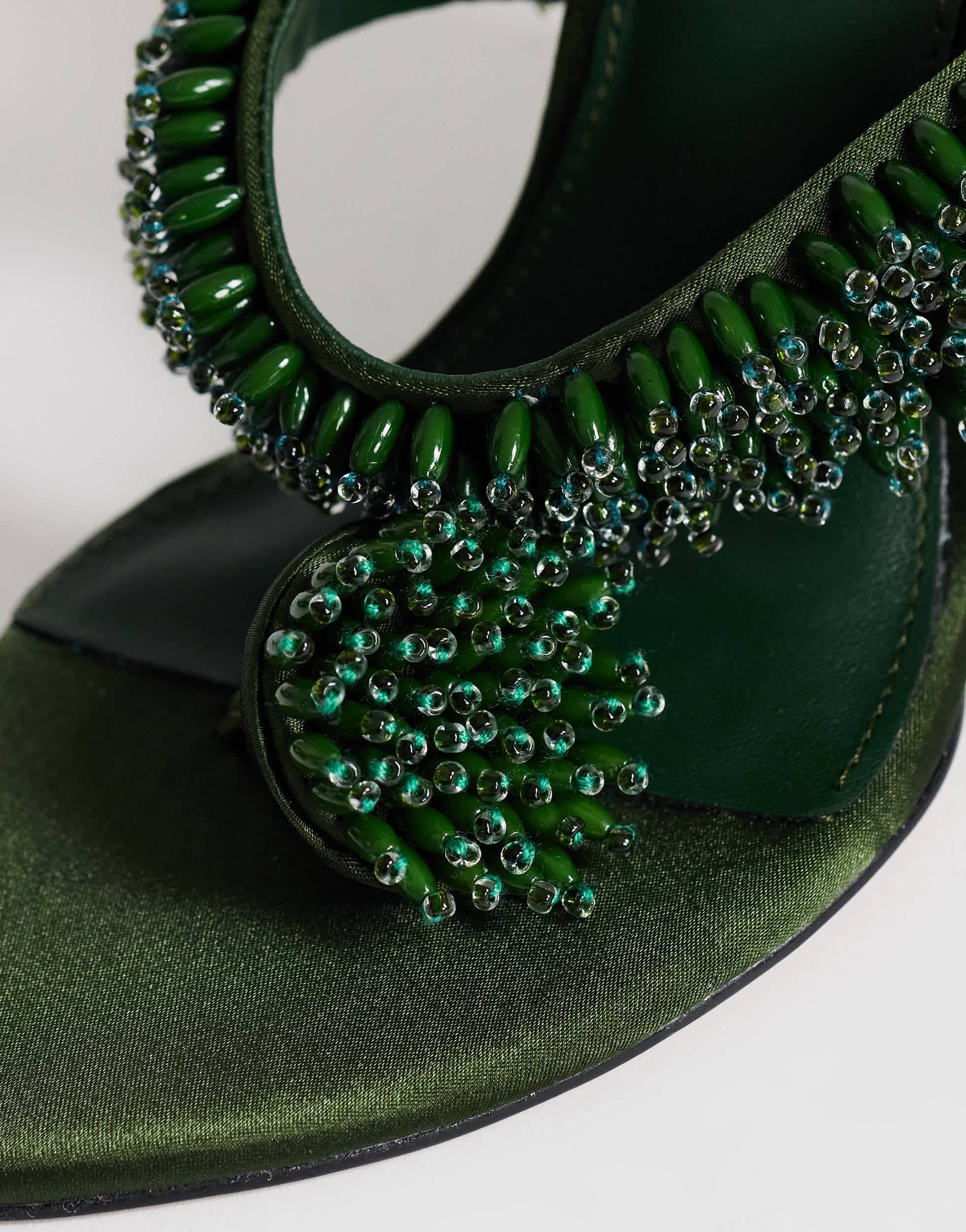 Topshop Nico wedge mule with embellishment in olive satin