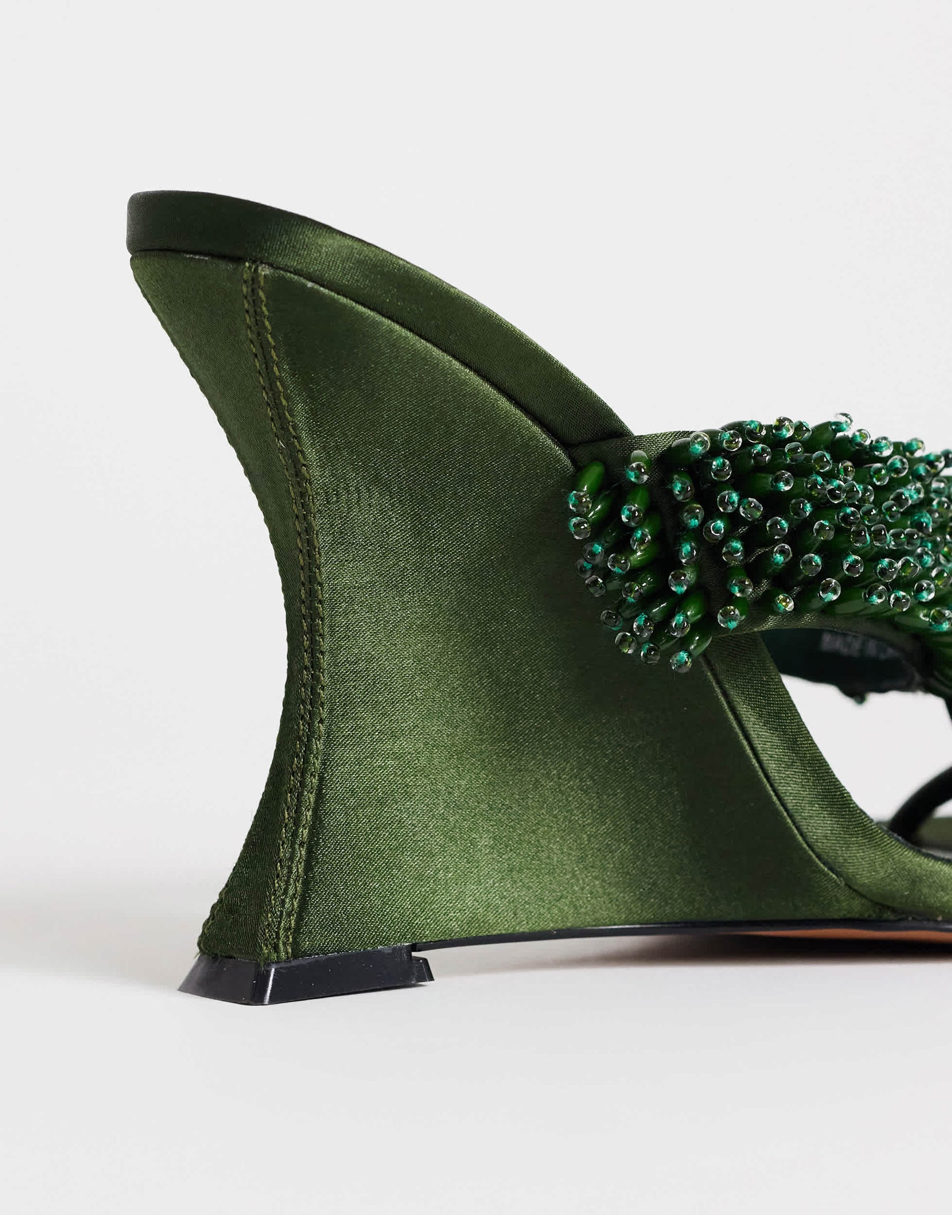 Topshop Nico wedge mule with embellishment in olive satin
