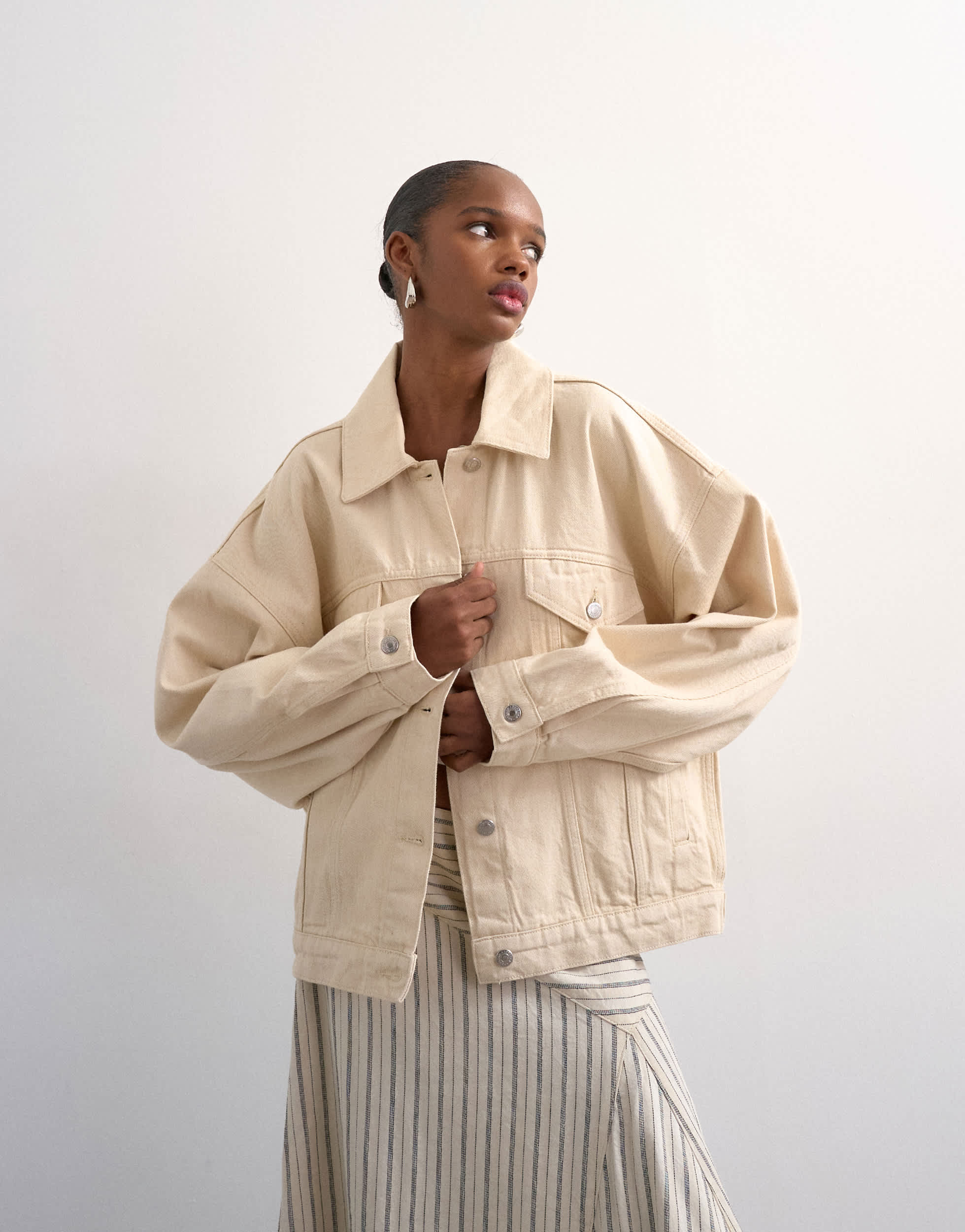 Topshop denim balloon jacket in natural