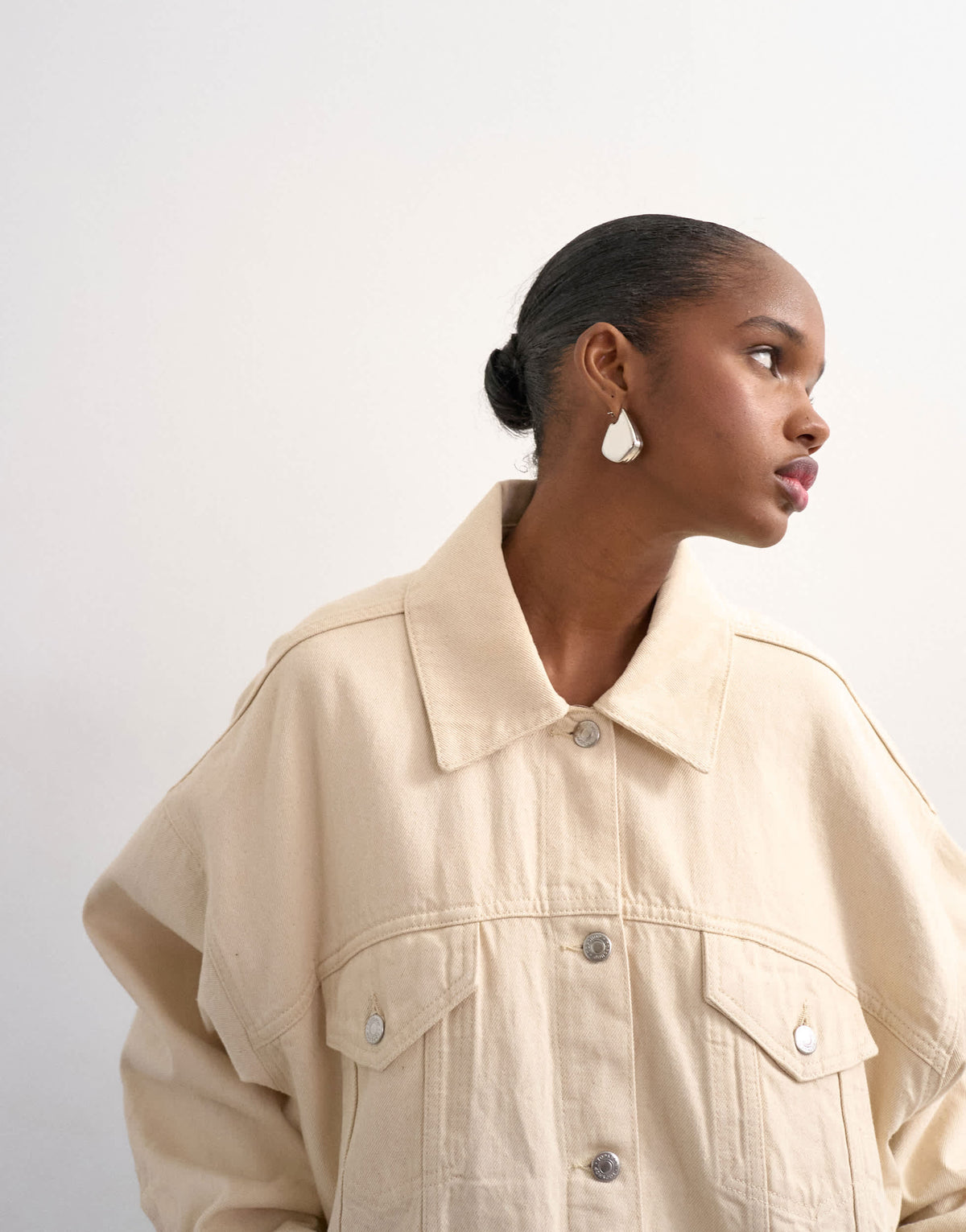 Topshop denim balloon jacket in natural