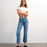 Topshop cropped kick flare in mid blue