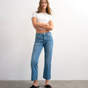 Topshop cropped kick flare in mid blue