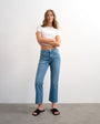 Topshop cropped kick flare in mid blue