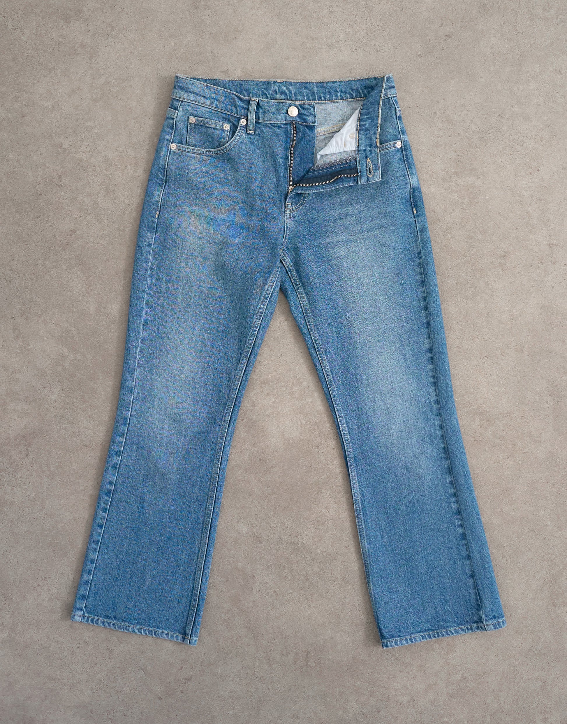 Topshop cropped kick flare in mid blue