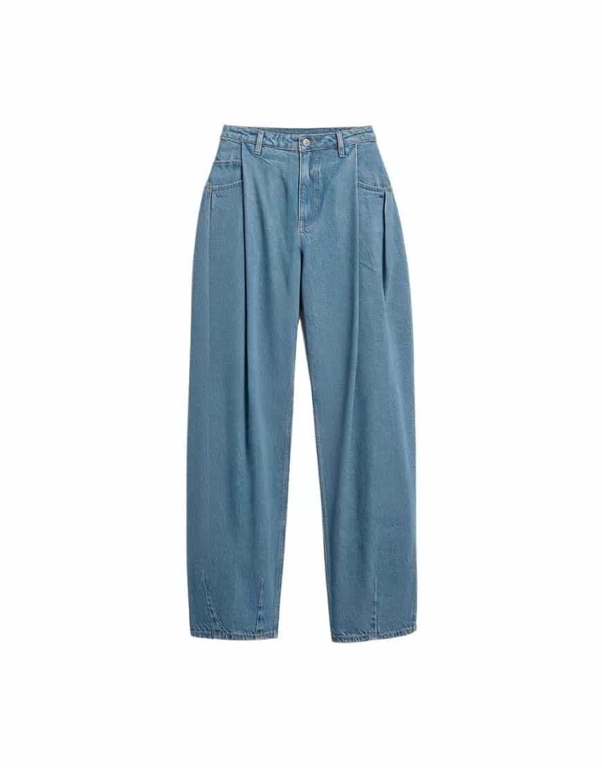 Topshop Cocoon mid rise barrel jean in green cast