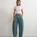 Topshop Cocoon mid rise barrel jean in green cast