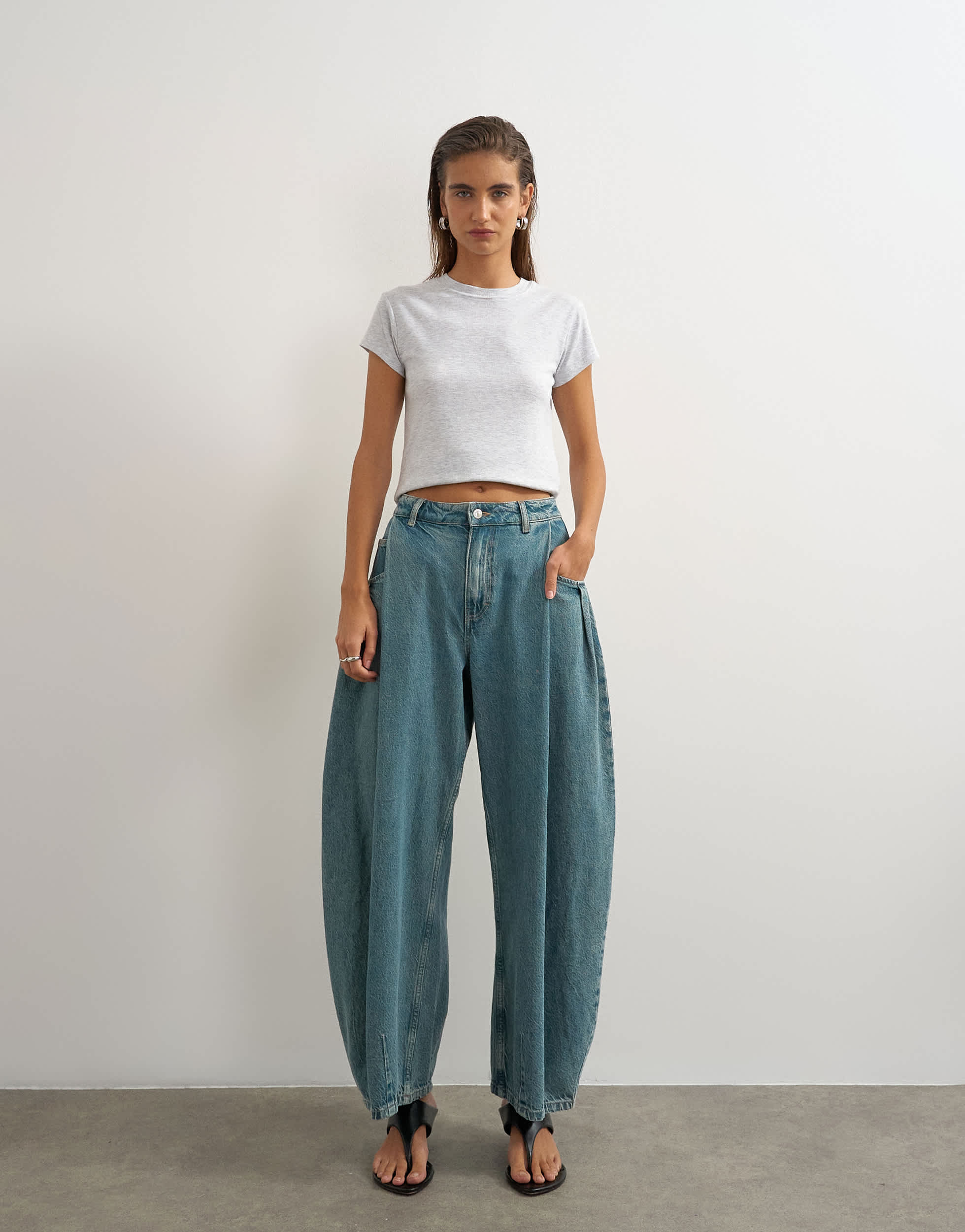 Topshop Cocoon mid rise barrel jean in green cast