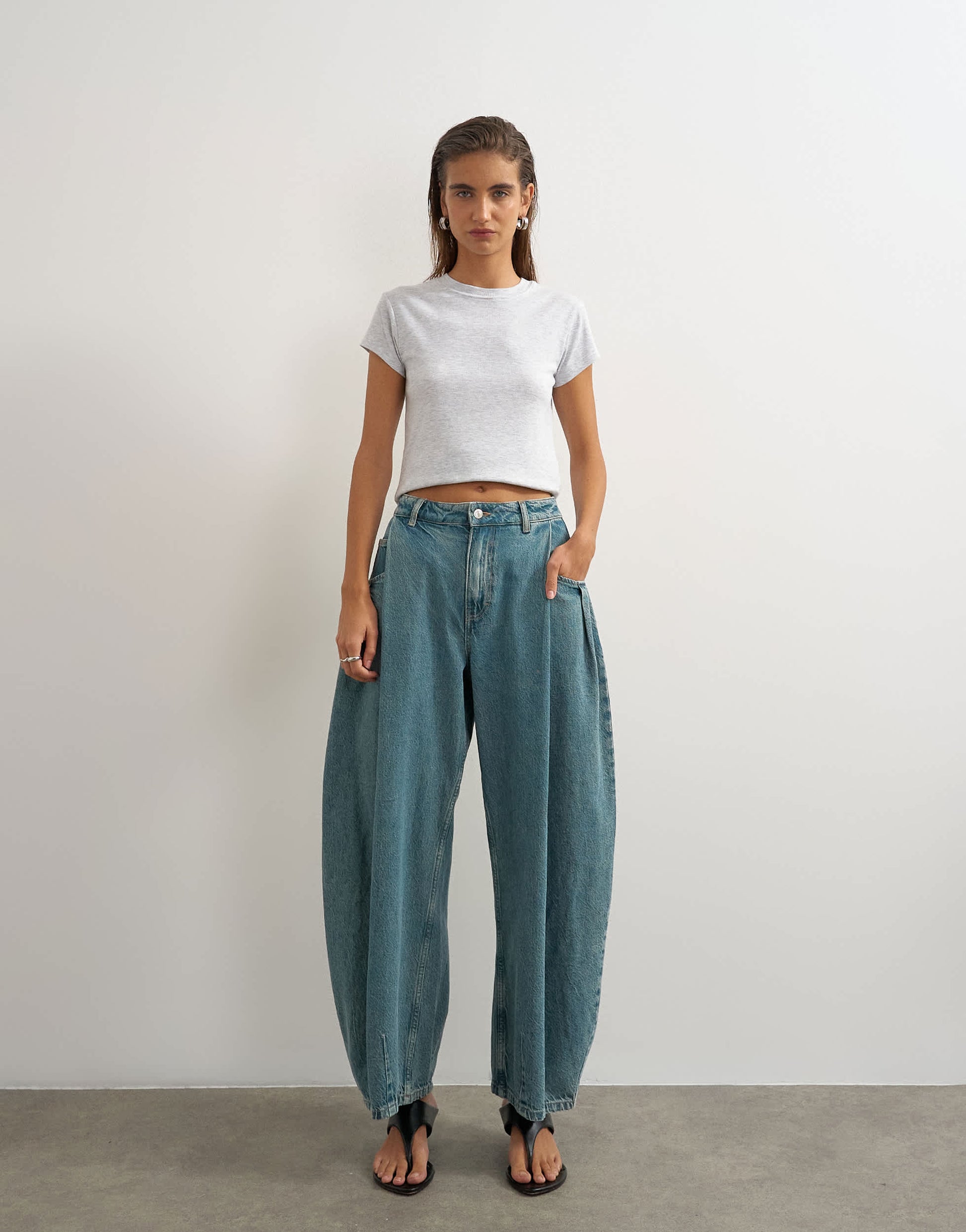 Topshop Cocoon mid rise barrel jean in green cast