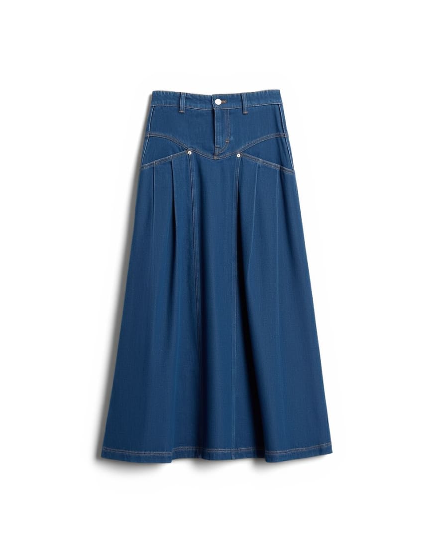 Topshop denim yoke pleated maxi skirt in rich blue