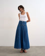 Topshop denim yoke pleated maxi skirt in rich blue
