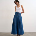 Topshop denim yoke pleated maxi skirt in rich blue