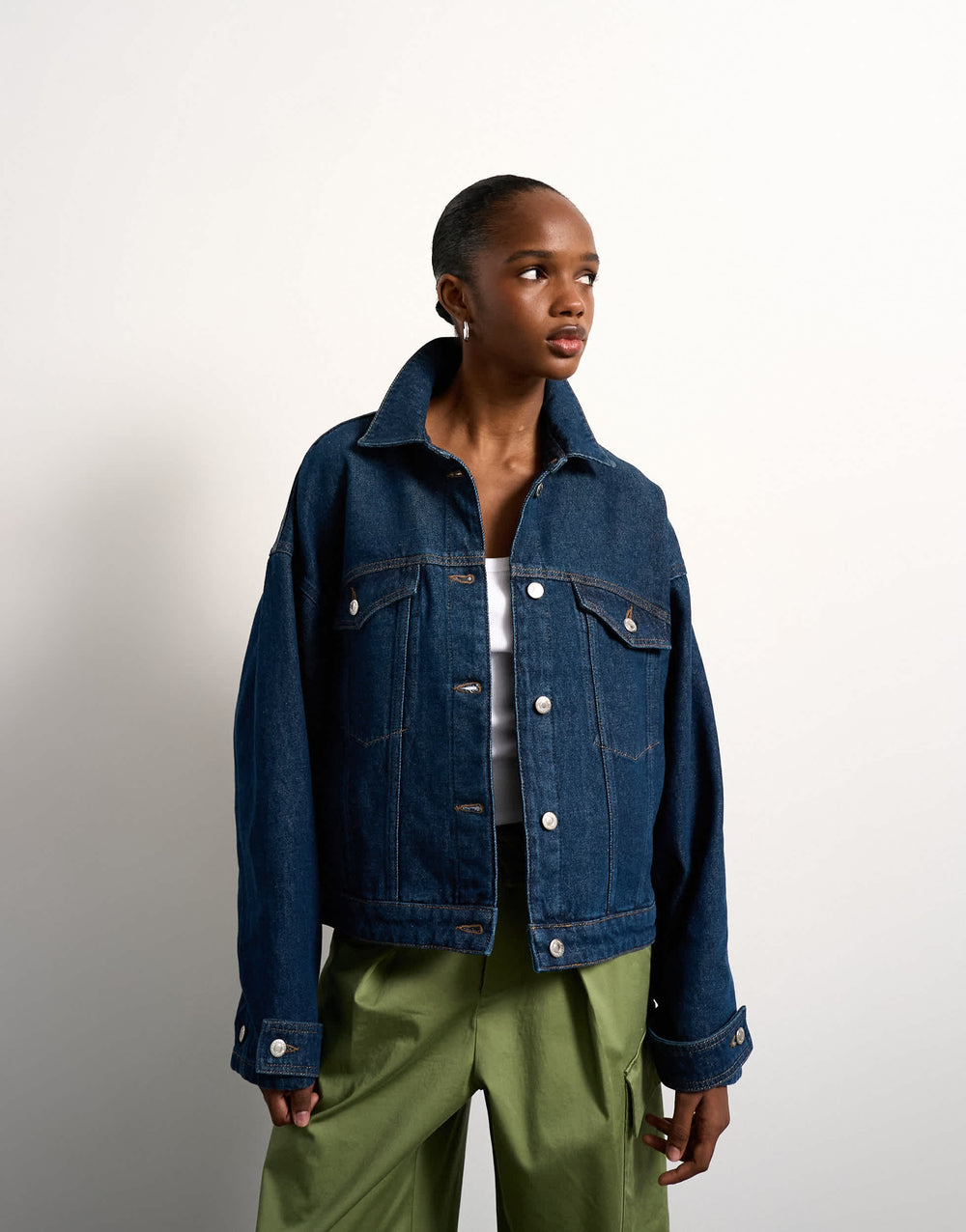 Topshop-Jeans-Ballonjacke in Indigo-Rinse