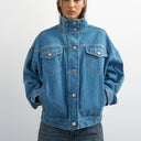 Topshop funnel neck elastic hem detail jacket mid blue