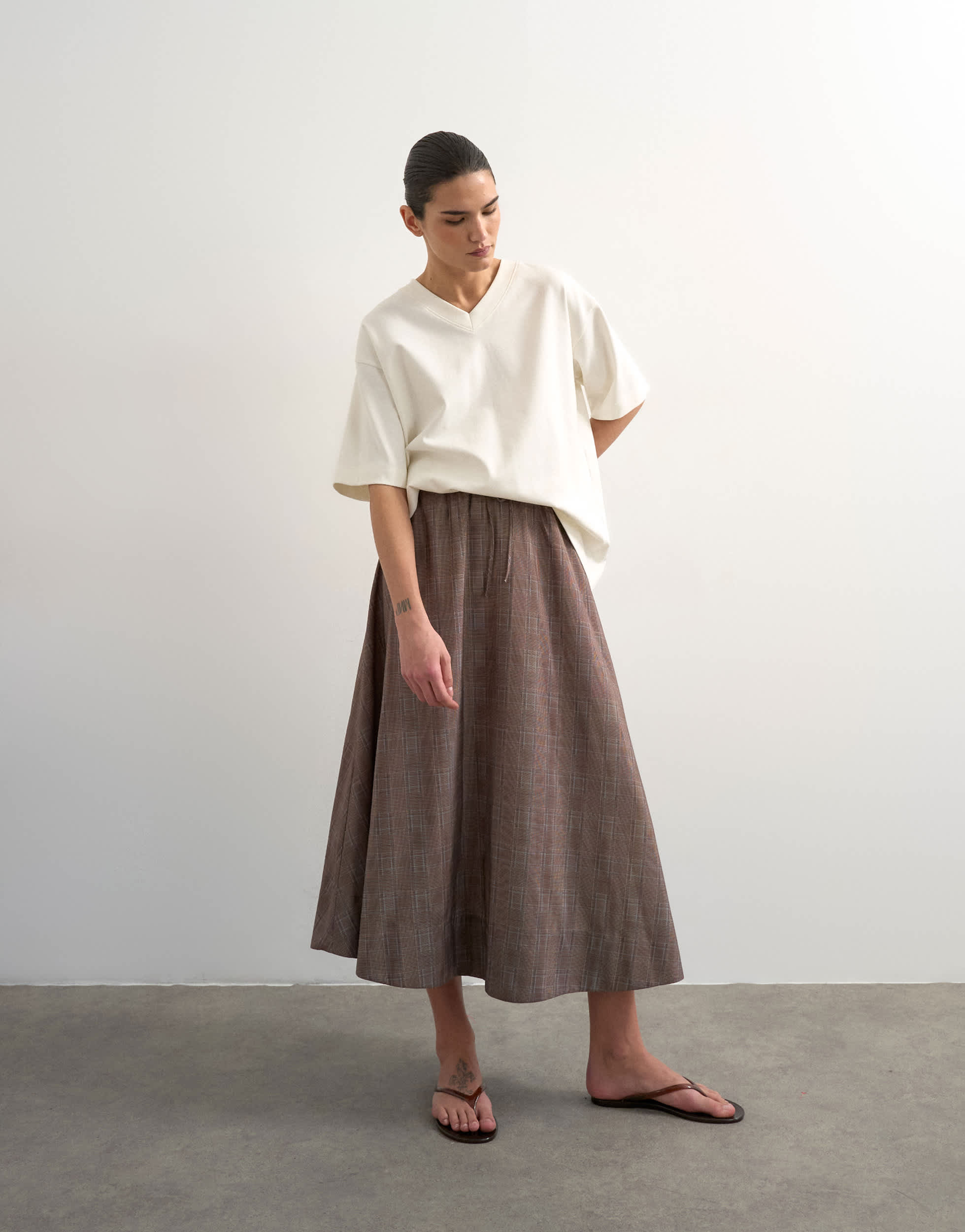Topshop co ord check tie waist pleated maxi skirt in brown