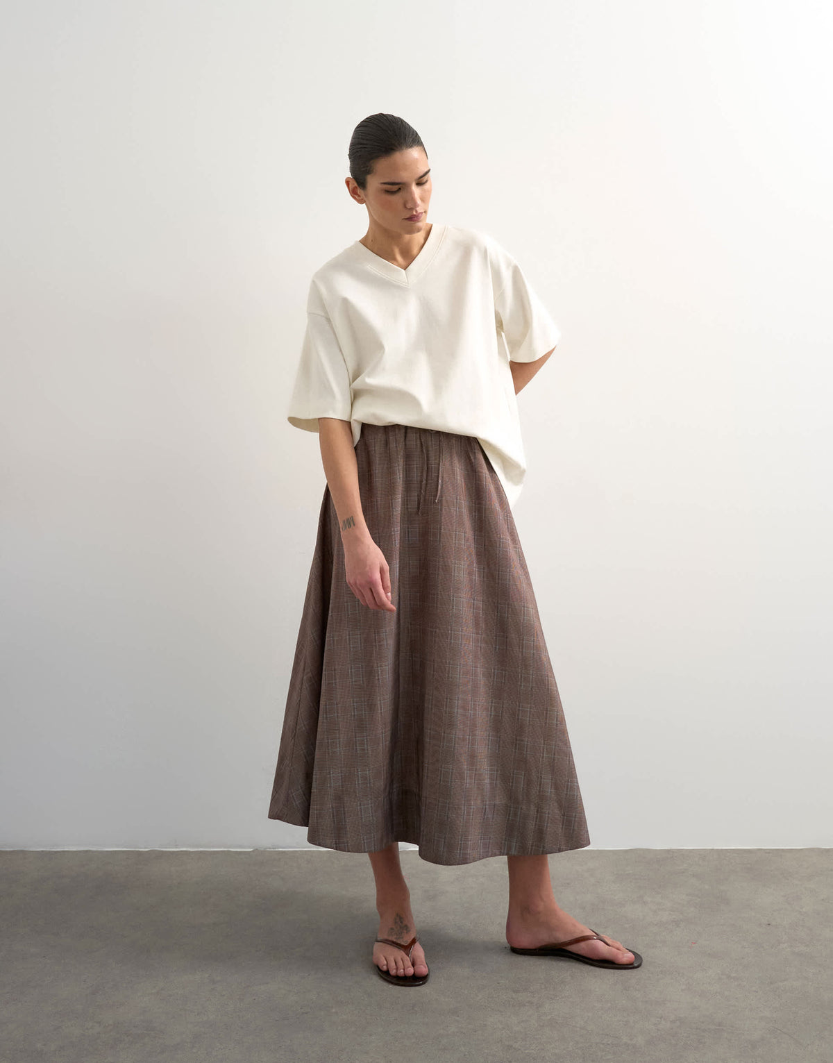 Topshop co ord check tie waist pleated maxi skirt in brown