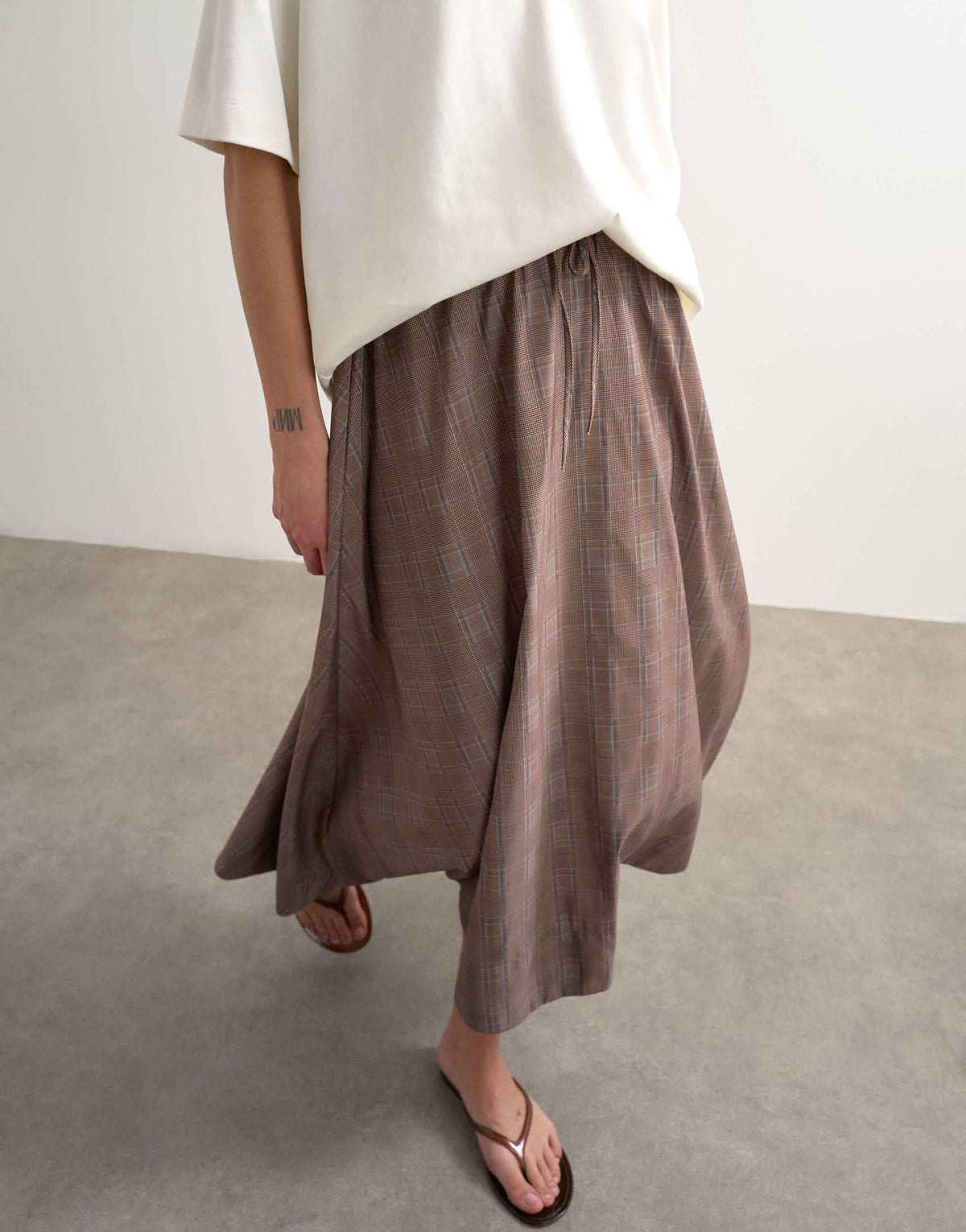 Topshop co ord check tie waist pleated maxi skirt in brown