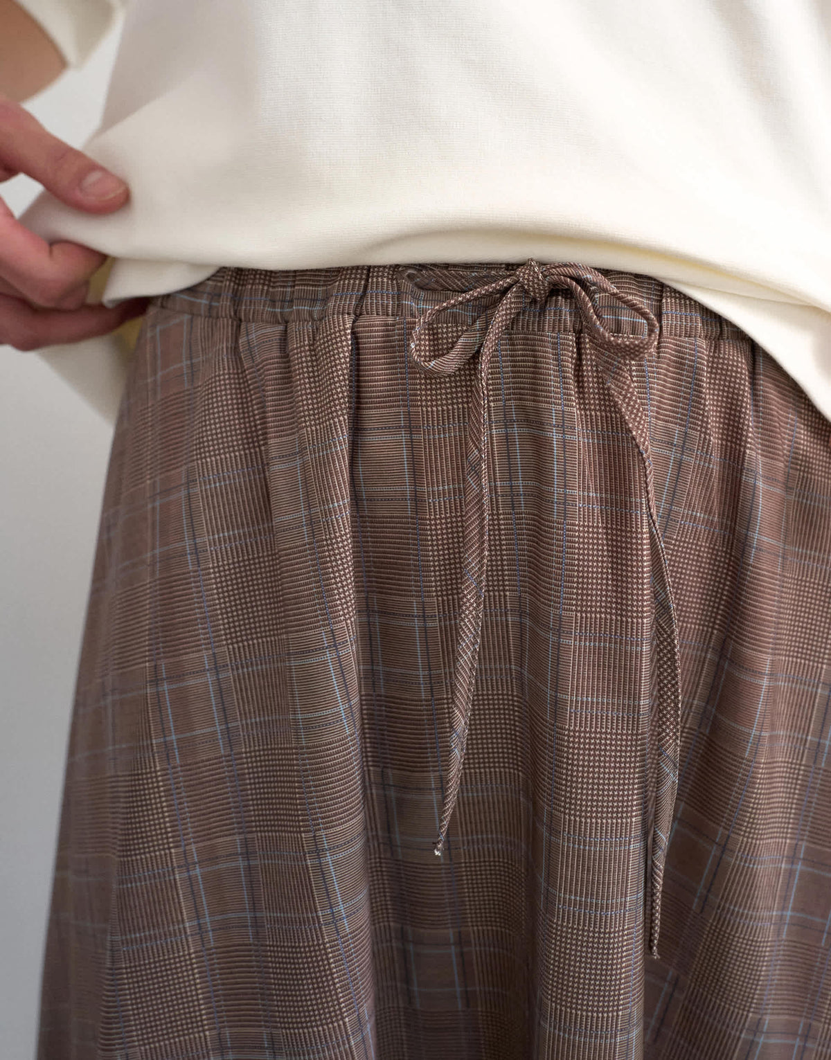 Topshop co ord check tie waist pleated maxi skirt in brown
