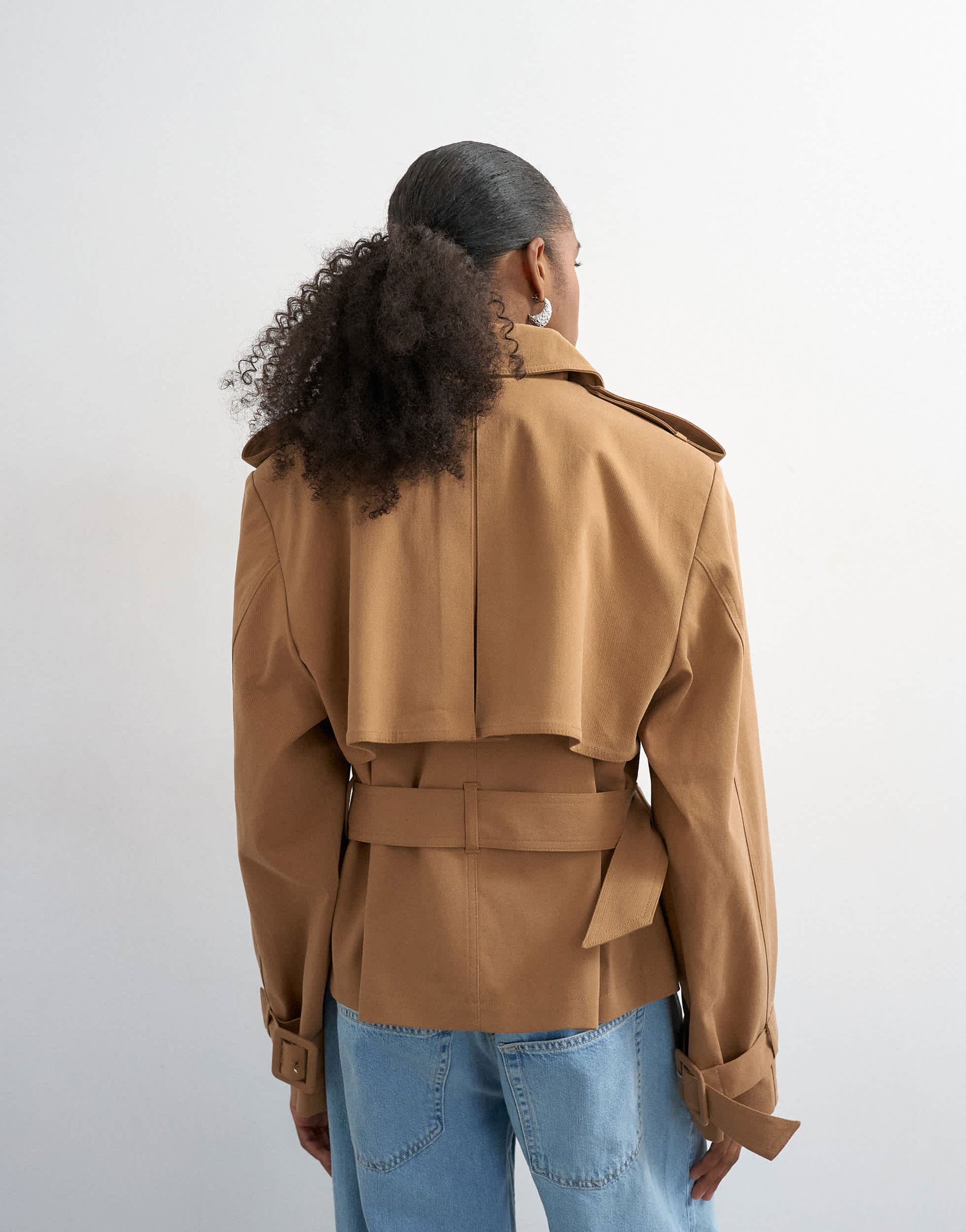 Topshop cropped funnel neck trench in camel