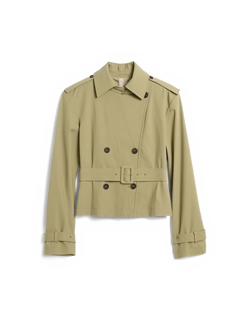 Topshop cropped funnel neck trench in khaki