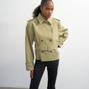 Topshop cropped funnel neck trench in khaki