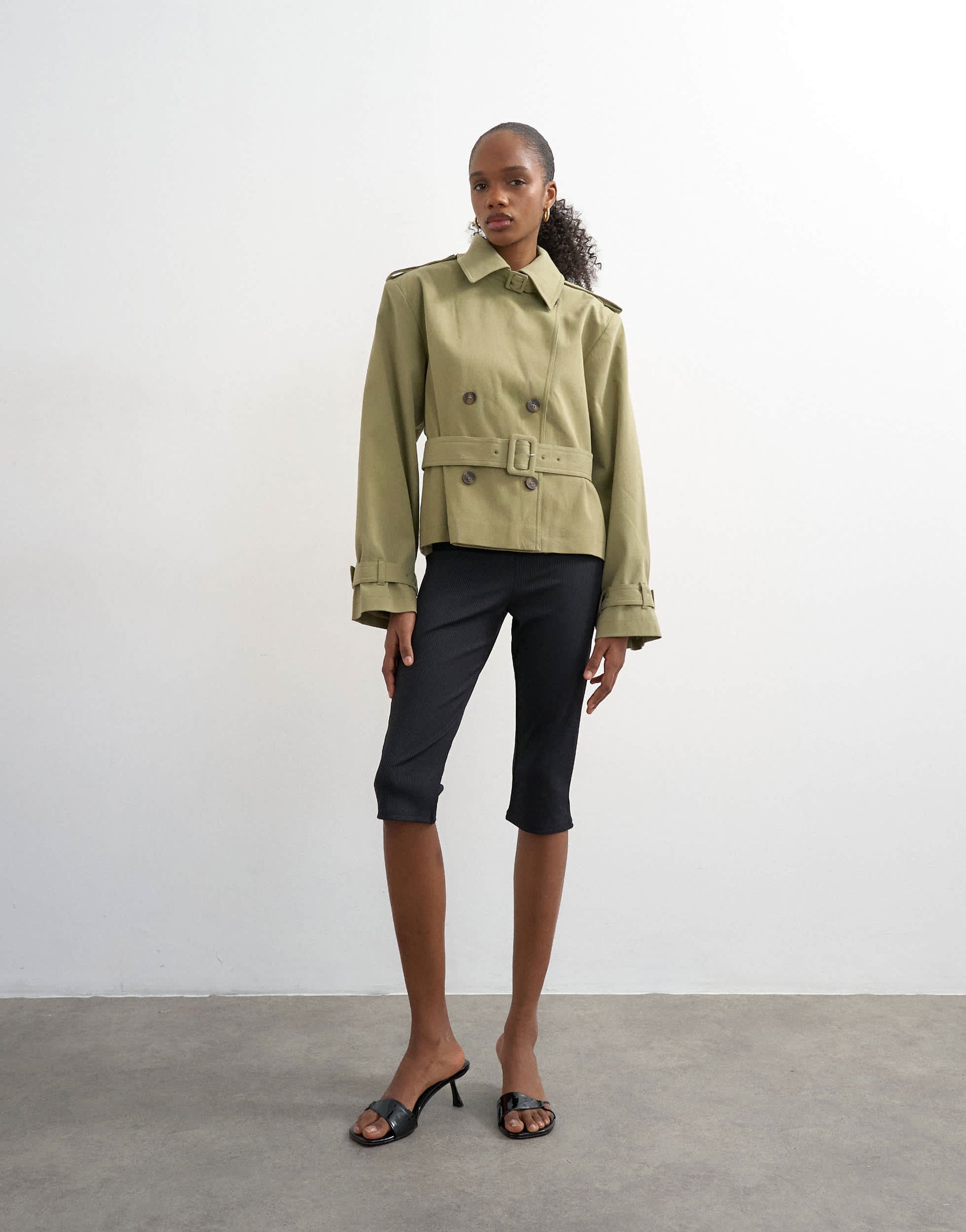 Topshop cropped funnel neck trench in khaki
