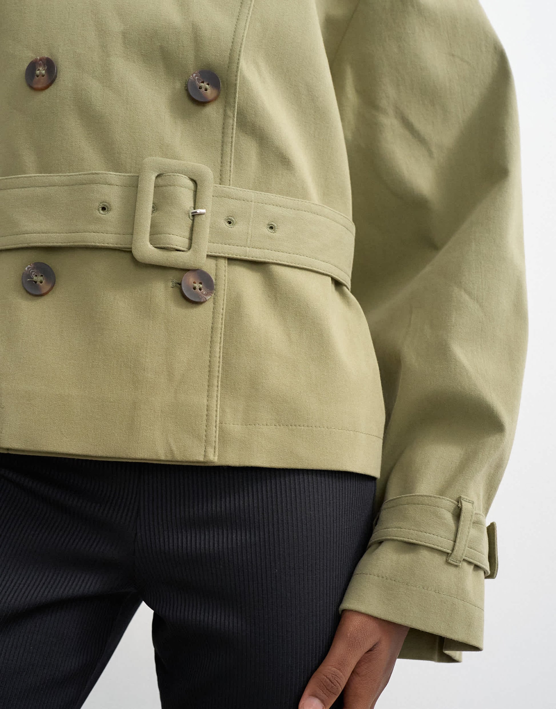 Topshop cropped funnel neck trench in khaki