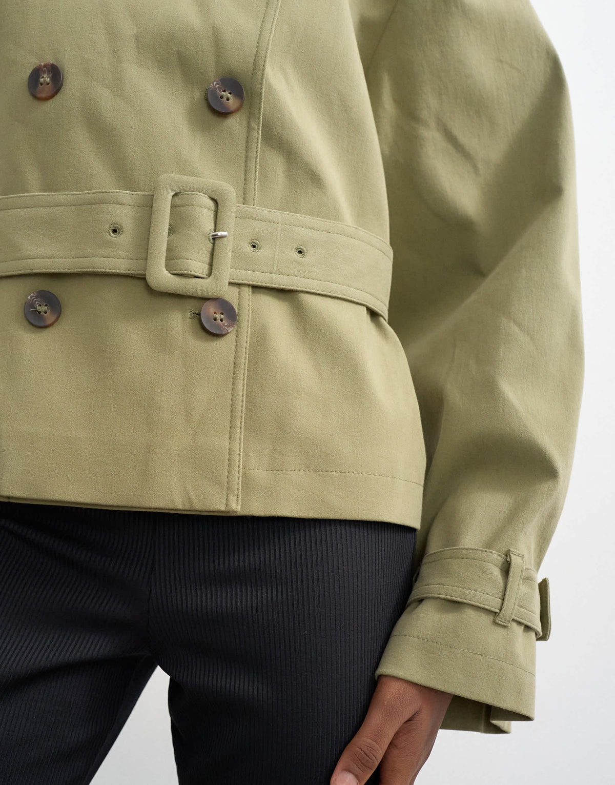 Topshop cropped funnel neck trench in khaki