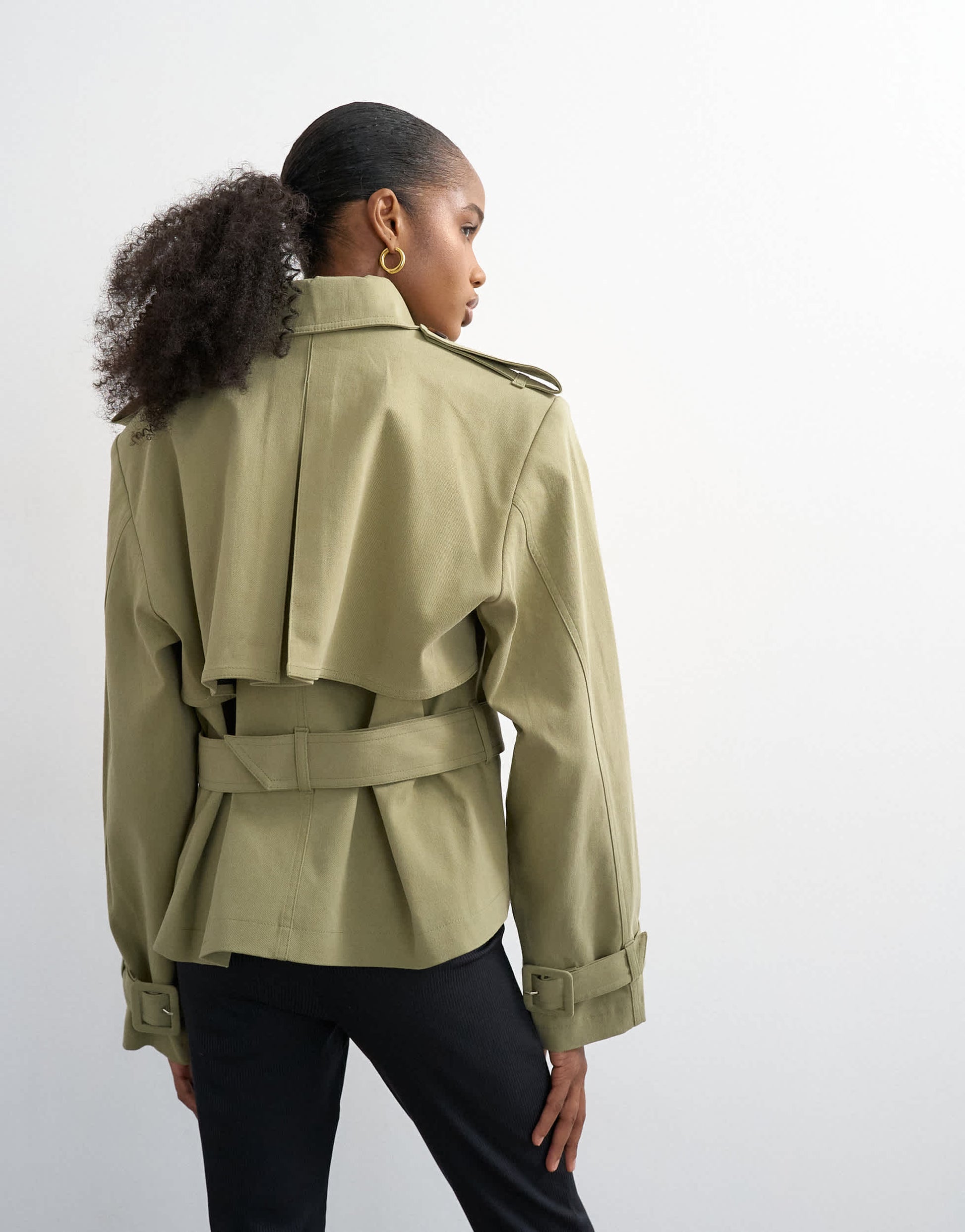 Topshop cropped funnel neck trench in khaki